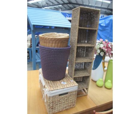 Wicker baskets, shelf etc