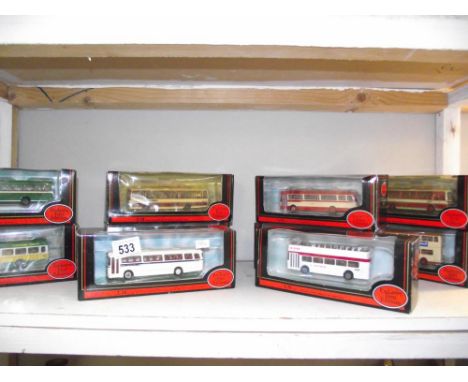 Ten 1:76 scale Exclusive first editions (EFE) diecast model buses.