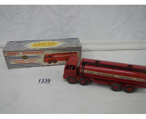 A Dinky 943 Leyland Octopus Esso tanker in original box, date stamped 6 Mar 1958.