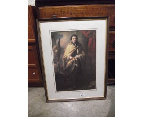 A framed and glazed portrait print of Sir Joseph Banks 1743-1820 after Benjamin West, image 32 x 49 cm.