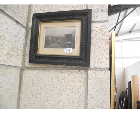 A framed and glazed 'Battle of Marston Moor' civil war print, 1642-1646, image 16 x 10 cm.