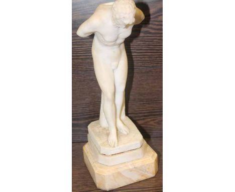 TWO WHITE MARBLE SCULPTURE
one of two wrestling figures signed Lotta, on marble plinth, some damage, the other a figure of At