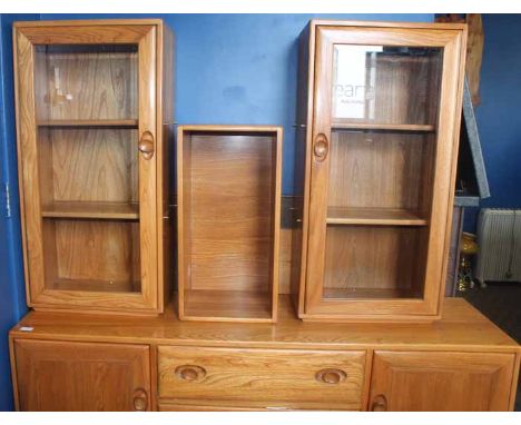 ERCOL SUITE OF DINING TABLE, SIDEBOARD AND CORNER CABINET