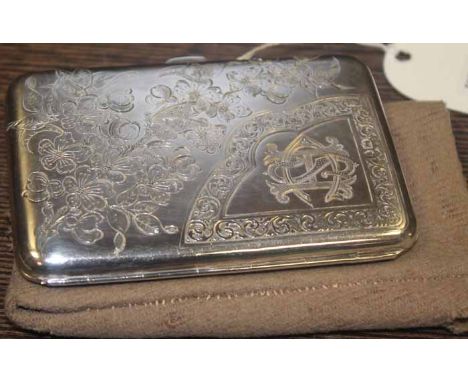 LADY'S HALLMARKED SILVER CIGARETTE CASE
London marks with floral motif and initials to reverse and scenic engraved pattern to