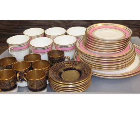 ROYAL WORCESTER PINK AND GILT PART TEA SET
together with a blue and gilt part coffee set