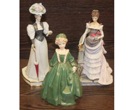 ROYAL WORCESTER FIGURE OF " GRANDMOTHERS DRESS "
together with two other royal worcester figures