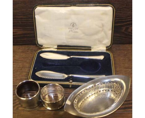COLLECTION OF SILVER ITEMS
including flatware, two napkin rings, a hair brush, etc