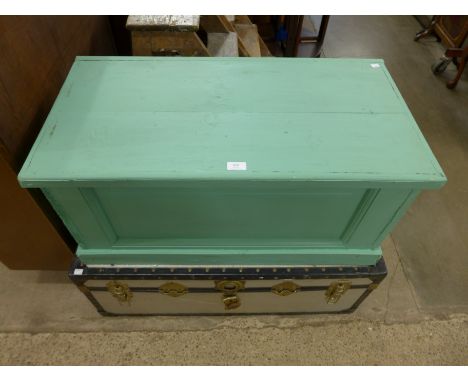 A painted pine box and a steamer trunk