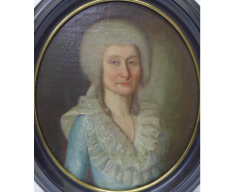 Danish School (18th Century), half length portrait of a lady, oil on canvas, framed, 31cm x 27cm