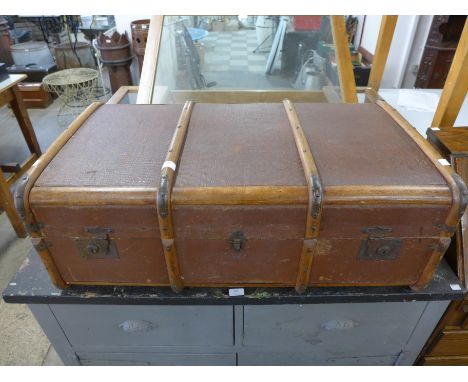 A banded steamer trunk