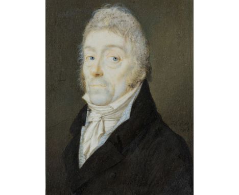 Friedrich Johann Gottlieb Lieder, German 1780-1859- A Portrait miniature on ivory of a gentleman, bust-length, wearing a blac