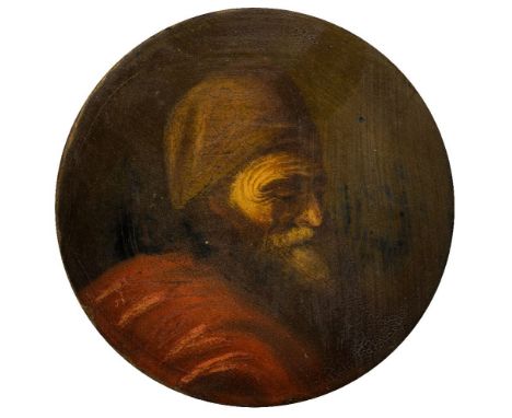 Italian School, early 19th century- Portrait of a man, head and shoulders, in profile; oil on papier mache, forming the lid o
