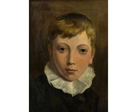 Circle of Jacques-Laurent Agasse, Swiss 1767-1849- Portrait of a boy, head and shoulders, wearing a white ruff; oil on paper 