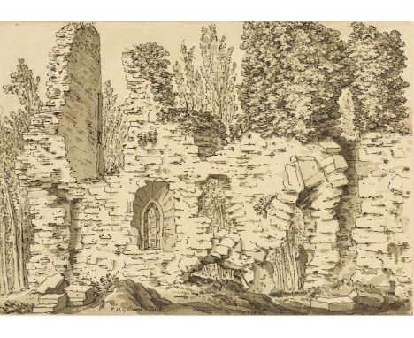 Samuel Hieronymus Grimm, Swiss 1733-1794- Ruins of Verdley Castle, Sussex; pen and black ink, and grey wash on paper, signed 