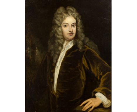 After Sir Godfrey Kneller, Bt, British 1646-1723- Portrait of Joseph Addison (1672-1719); oil on canvas, 91.5 x 71 cm. Proven