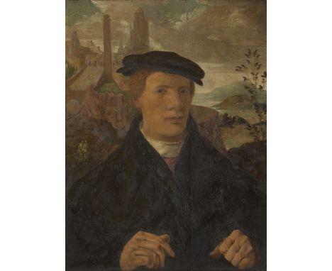 Circle of Jan van Scorel,Dutch 1495-1562-Portrait of a young man, half-length, possibly a Reformer;oil on panel, cradled, 57.