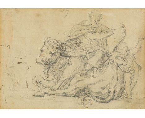Italian School, late 18th/early 19th century- St Luke with an ox and a putto; pencil on paper, indistinctly numbered '29' (up