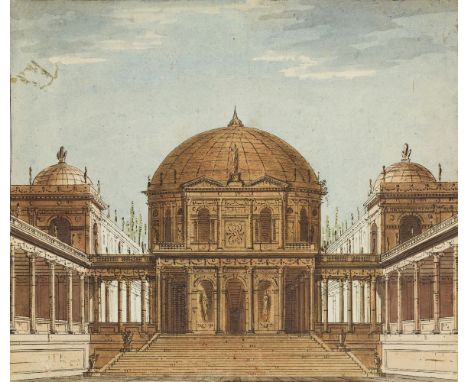 Italian School, early-mid 19th century- Architectural illustration of a classical church; pen and black ink and watercolour o