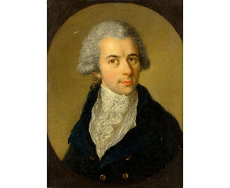 Circle of Ludwig Guttenbrunn, Austrian 1750-1819- Portrait of a gentleman, bust-length, wearing a blue jacket and white stock