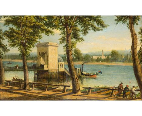 Marshall Claxton, British 1813-1881- River landscape with a steamboat; oil on canvas, signed 'M Claxton' (lower left), 30.5 x