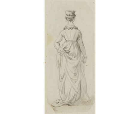 Paul Sandby, RA, British 1731-1809- Sketch of a lady, full-length, wearing a long dress and hat, viewed from behind; pencil a