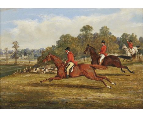 Henry Samuel Alken, Jnr, British 1810-1894- Hunting Scenes: Setting out; Taking the fence; Breaking cover; and The kill; oils