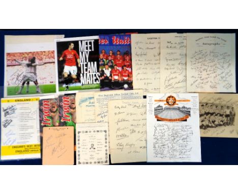 Football autographs, selection of signatures on various items inc. David Beckham (on magazine page mounted on card), England 