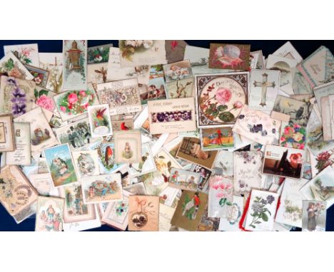 Vintage Greetings Cards, approx. 250 Victorian and Edwardian cards to include hand painted, die-cut, deckle edged, glitter et