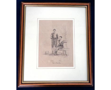 Preston North End, a lithograph print by H S Hopwood showing Preston North End Players N J Ross and J Ross, framed and glazed