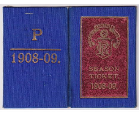 Glasgow Rangers, Season Ticket Book 1908-09, a card 'Proprietary Shareholder's Season Ticket', no 426, blue board with gilt d