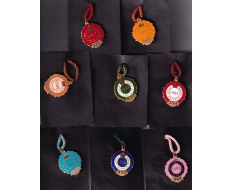 Royal Ascot, a collection of 8 enamel badges all for Ascot Private Stand dated 1955 to 1962 inclusive, all with original cord