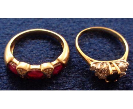 Jewellery, Rings, 2 ladies rings to comprise a hallmarked 18ct yellow gold gem set ring together with a 9ct hallmarked yellow