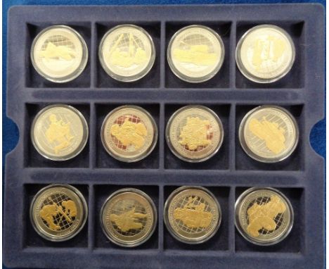 Coins and Medallions, a collection of 23 items to comprise 3 £5 coins (2 Elizabeth R 2000 and 2013 Poppy Appeal), 1945 cased 