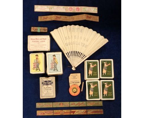 Trade issues, Fry's, a selection, 5 fold out 12" rulers, 3 metal and 2 card, a spinning top, (with original envelope), 3 comp