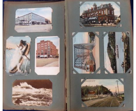 Postcards, USA. a collection of approx. 300 cards of the USA in vintage album, with a broad range of topographical inc. towns