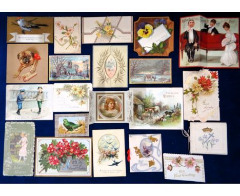 Vintage Greetings Cards, approx. 230 Victorian and Edwardian cards to include, die-cut, glitter, deckle edged, folding etc. S