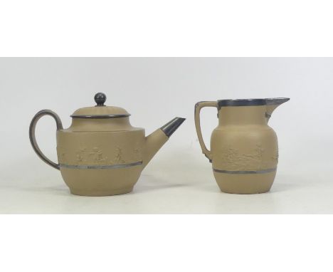 Samuel Hollins, Late 18th Century Teapot and Milk Jug. Both impressed 'S. Hollins'. Height: 11.5cm (2)