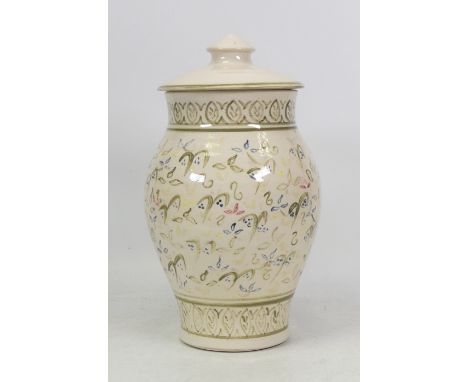 Isabella Pope, Studio Pottery Lidded Jar painted with Persian Inspired foliate design. Pope was a Master Potter and teacher w