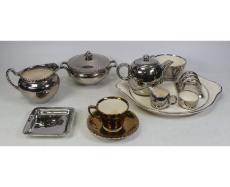 Susie Cooper for Grays Pottery, Silver Lustre Breakfast Set on Fitted Tray together with Lidded Sugar Bowl, Milk Jug, Lemon T