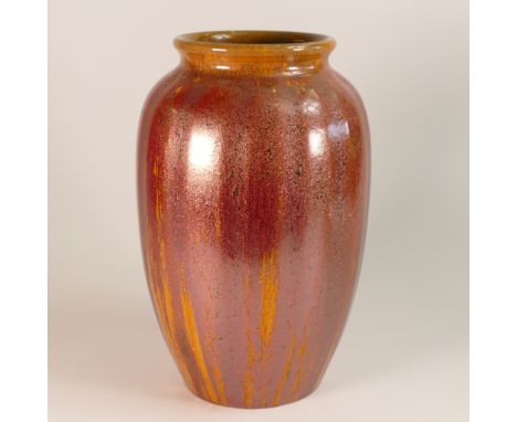 Pilkington Lancastrian, Iridescent red on yellow ground vase. Impressed shape number 2394. Height: 28cm