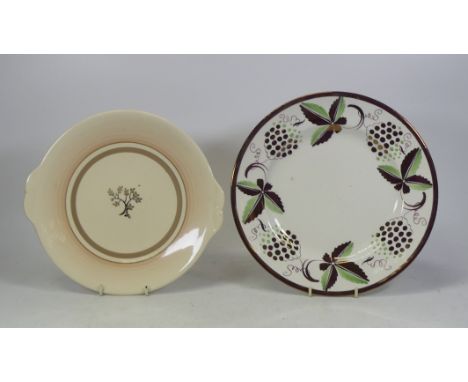 Susie Cooper for Grays Pottery, Lustre Vine Pattern Dinner Plate together with a Tree Design Bread Plate in brown. (2)