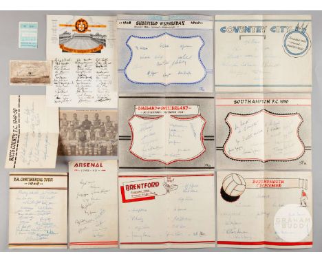Football Autographs, sheets with ink signatures, dating 1948-1950, the collection comprising the England team who played Swit