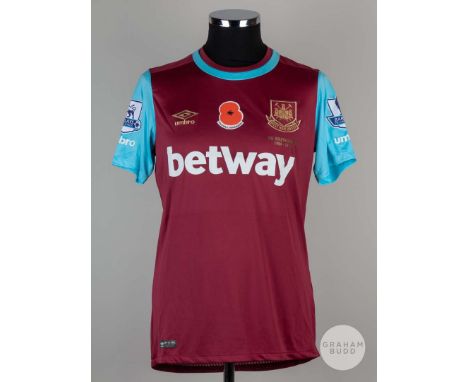 Diafra Sakho claret and blue No.15 West Ham United v. Everton short-sleeved shirt, 2105, Umbro, S, with crew-neck collar and 