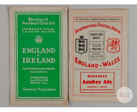 England v Ireland International match programme, 25th September 1935, played at Bloomfield Road Blackpool, staple rusting, lo