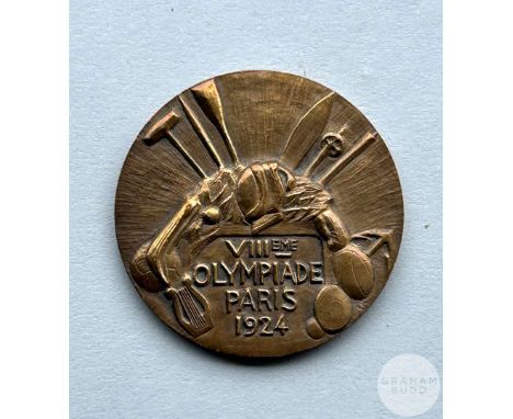 1924 Paris Olympic games Guy Butler Olympic Games bronze third-place prize medal, designed by Andre Rivaud, circular form, fo