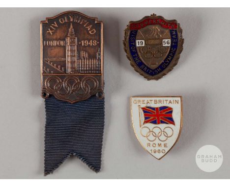 James H (Freddie) Page 1948 London Olympic lapel badge, inscribed XIV OLYMPIAD LONDON 1948 with ribbon, an enamel Great Brita