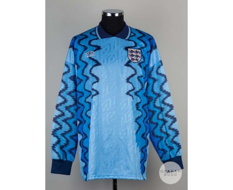 David Seaman blue No.13 England v. Holland match issued goalkeepers shirt, 1993, Umbro, XL, crew-neck collar and embroidered 