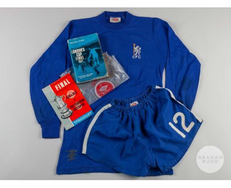 Joe Kirkup blue No.12 Chelsea v. Tottenham Hotspur 1967 F.A.Cup Final match issued shirt and shorts, Umbro, M, with crew-neck