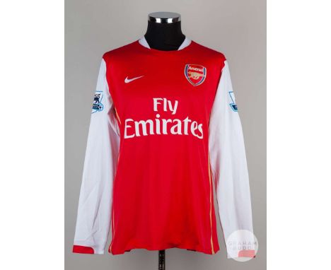 Robin Van Persie red and white No.11 Arsenal v. Tottenham Hotspur long-sleeved shirt, 2006, Nike, L, with crew-neck collar an