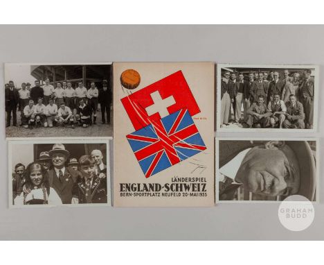 Switzerland v England match memorabilia, held in Berne on 20/5/1933, the match ended with England wining 4-0. Selection inclu